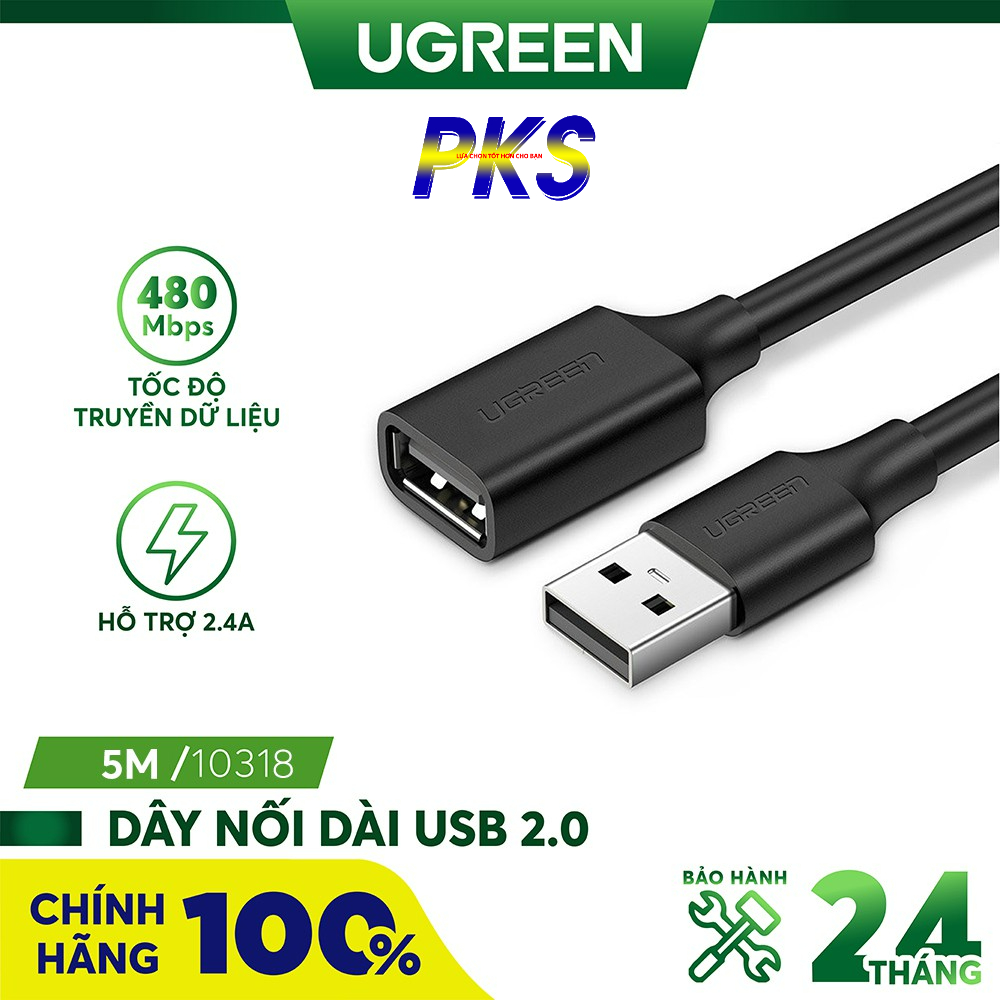 Cáp USB 2.0 nối dài 0.5-5m đầu mạ vàng chính hãng Ugreen 10313 - 10318
