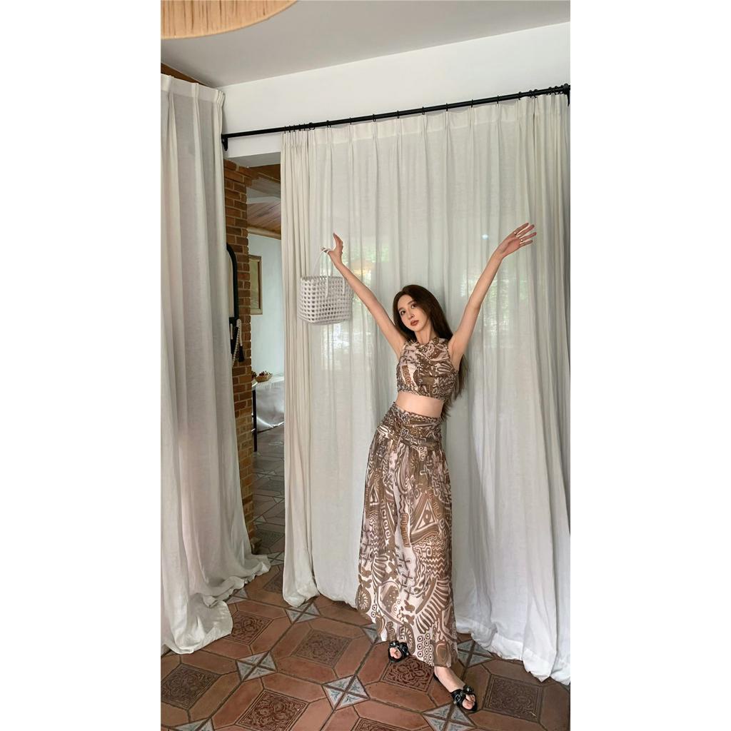 Cocory vn Bộ Áo Tank Top / Chân Váy Lưng Cao / Quần Lót Màu Trơn Thời Trang Hàn Quốc Gợi Cảm Cho Nữ