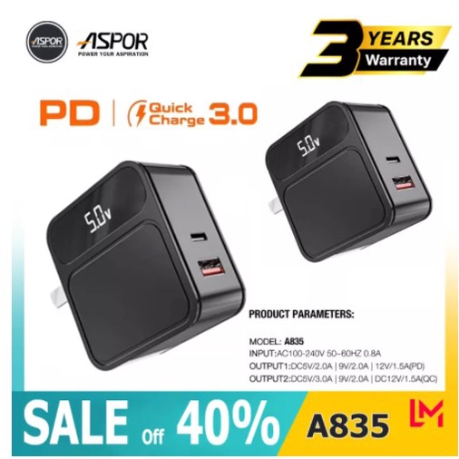 ⚡️Flash Change 30W⚡️ Củ sạc nhanh ASPOR A835S cho IP11,12 Pro/Pro Max/X/XSMAX/IP13 chống cháy nổ