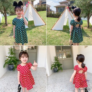 Đầm Chấm Bi Hở Lưng Cho Bé Gái