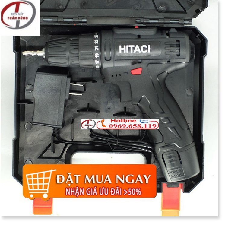 Máy khoan pin HITACHI 12v- Khoan cầm tay 2 cấp tốc độ Có Đèn