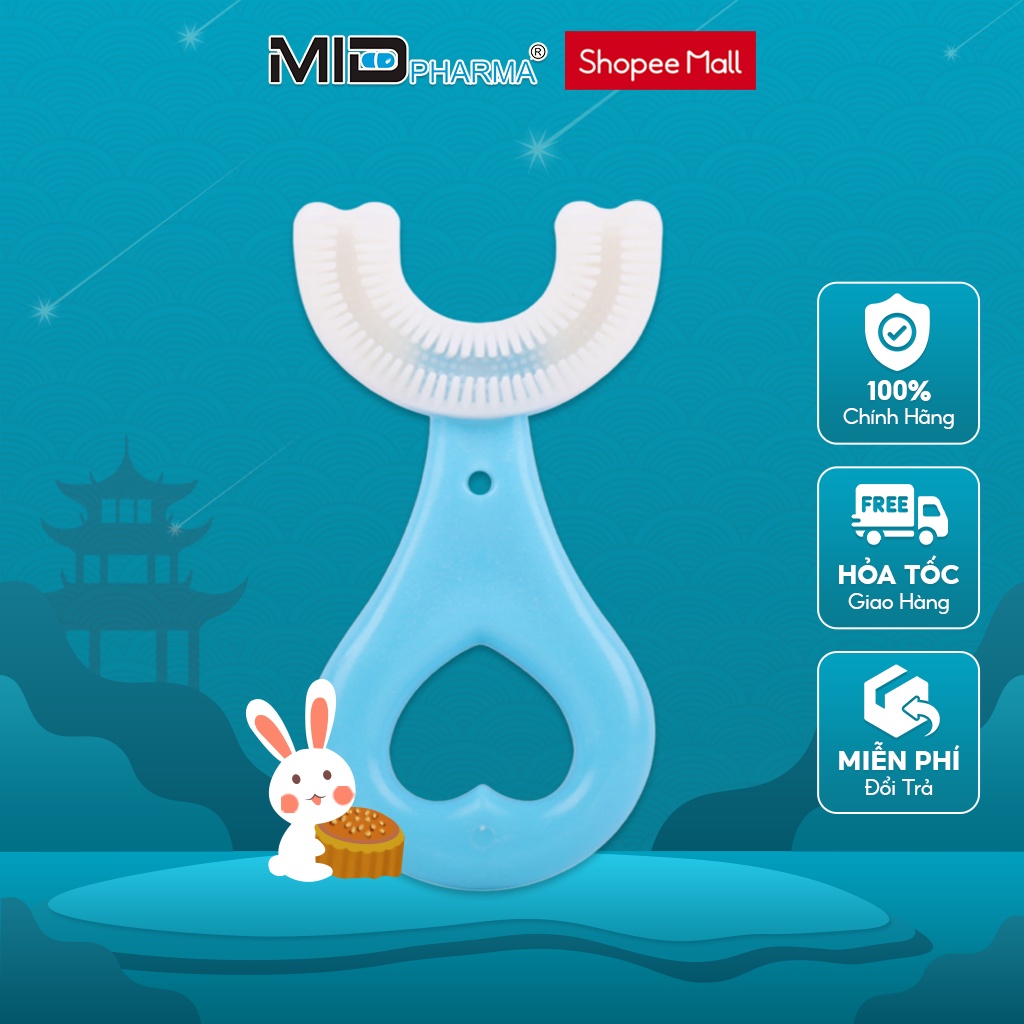 Bàn chải đánh răng chữ U thương hiệu Midkid cho bé từ 2 tuổi, chải xoay 180 độ, massage răng, chất liệu mềm mại, an toàn
