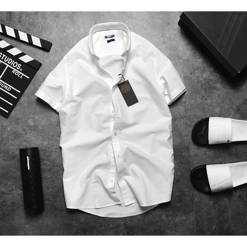 Áo Sơ mi nam trơn cộc tay Oxford Trắng cao cấp trẻ trung | BigBuy360 - bigbuy360.vn