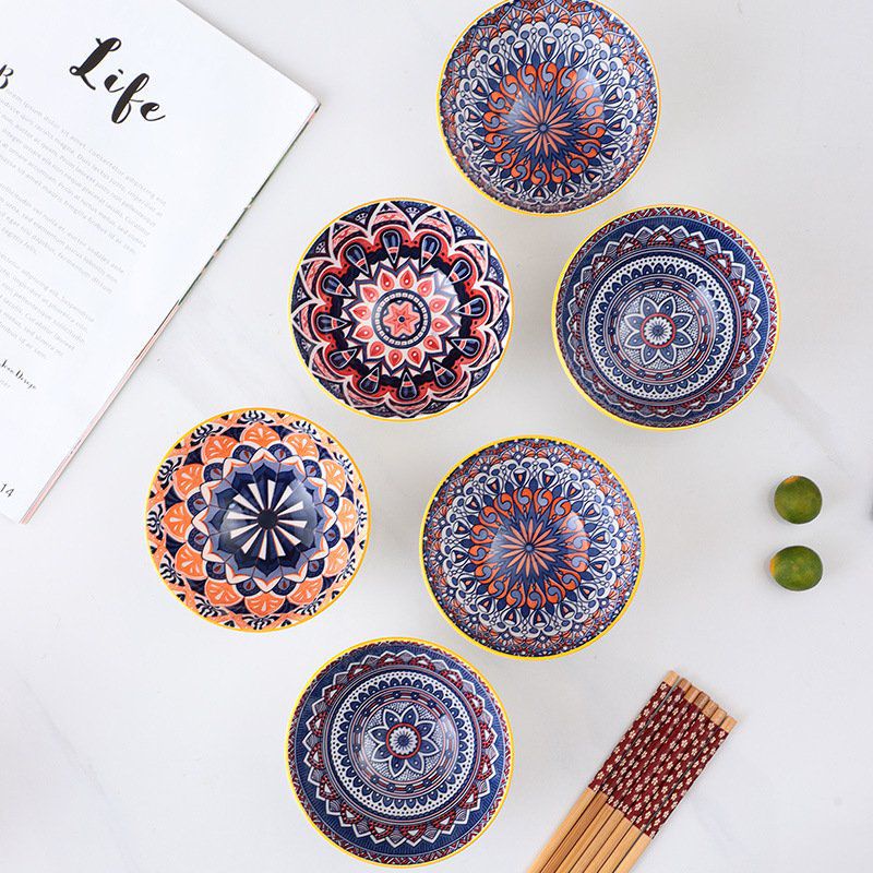 Bộ 6 chén  Nhật phong cách bohemian độc đáo tặng kèm đũa