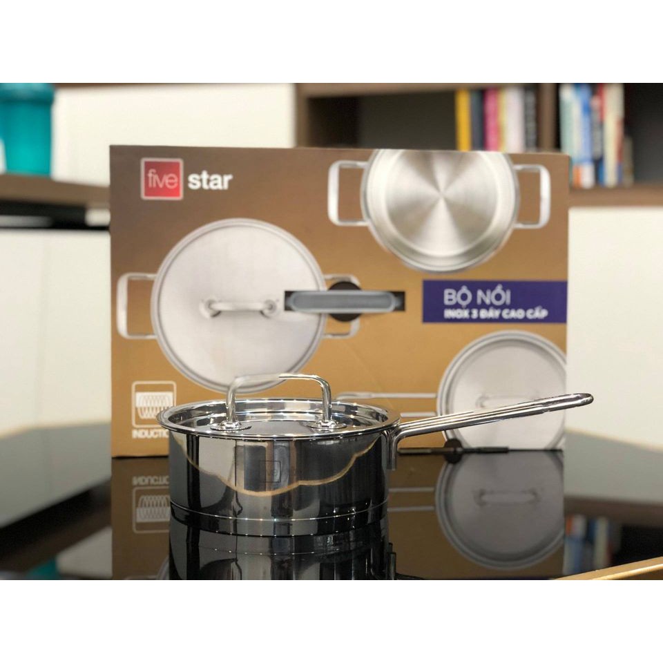 Bộ 3 món Fivestar quai dũa vỏ đen inox cao cấp 430 nấu bếp tù ( tốt cho sức khoẻ )