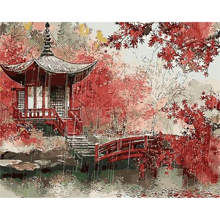 Tranh sơn dầu số hóa tự tô màu theo số có khung (40*50cm) - [634] VÀO THU