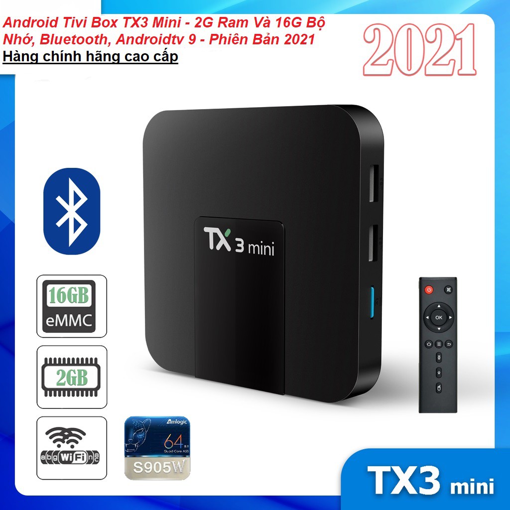 Android Tivi Box TX3 Mini - 2G Ram Và 16G Bộ Nhớ, Bluetooth, Androidtv 9 - Phiên Bản 2021