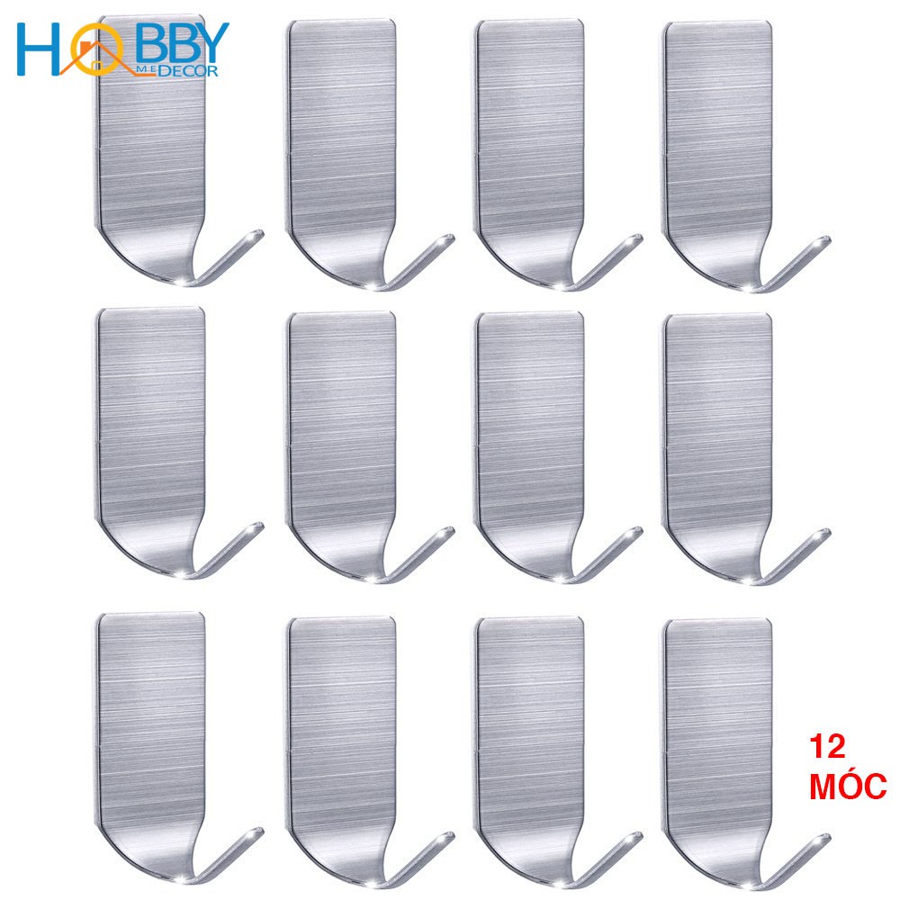 Combo 12 móc inox dán tường gạch men siêu dính kèm keo dán 3M - móc dán tường inox 304 gạch men