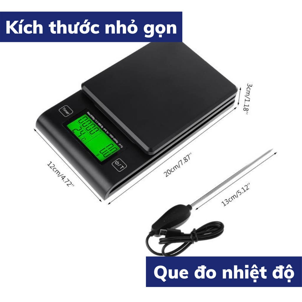 [CÂN ĐO NHIỆT ĐỘ] Cân tiểu ly điện tử pha chế Timer - Pro cân tiểu li pha cà phê chuyên dụng có bấm giờ và đo nhiệt độ