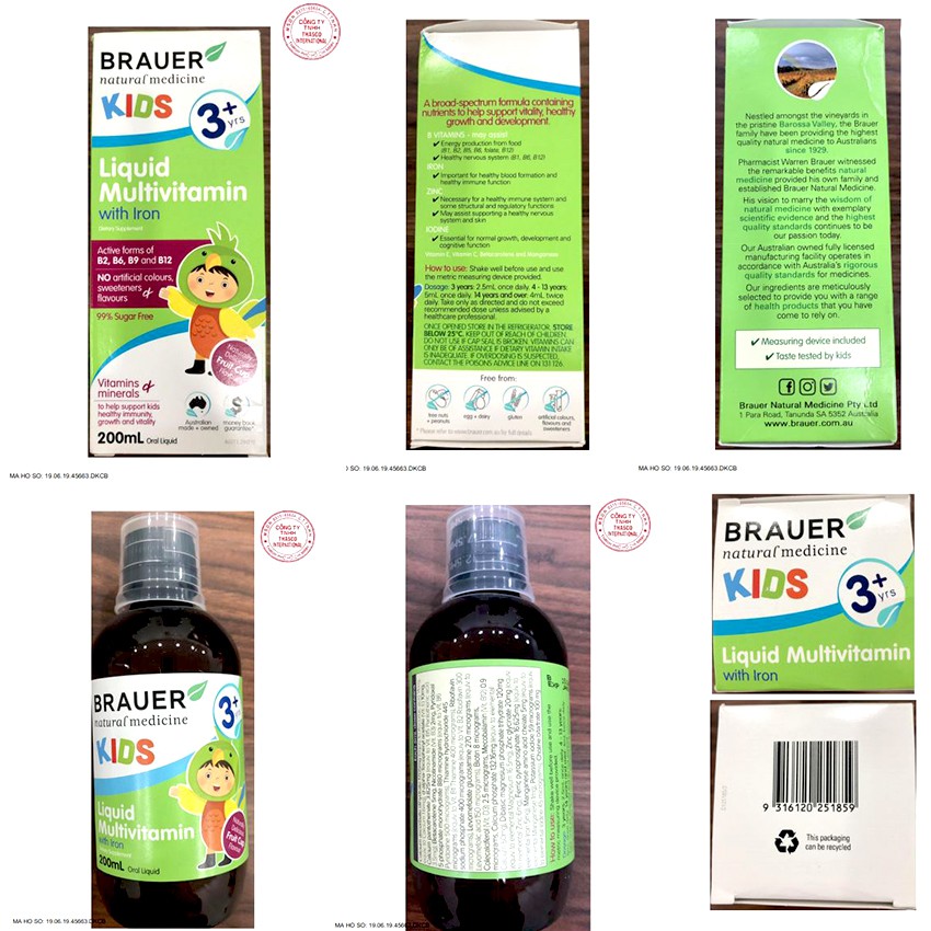 Siro Brauer Kids Liquid Multivitamin With Iron cho bé từ 3 tuổi chai 200ml