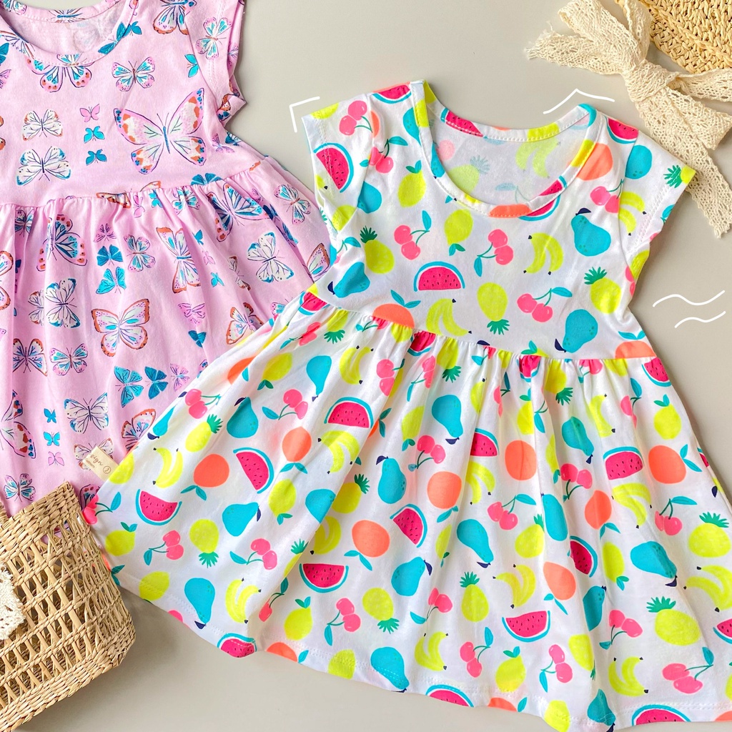 Đầm thun bé gái ngắn tay họa tiết 1 2 3 4 5 tuổi MINTSCLOSET Mint's Closet - GV2022