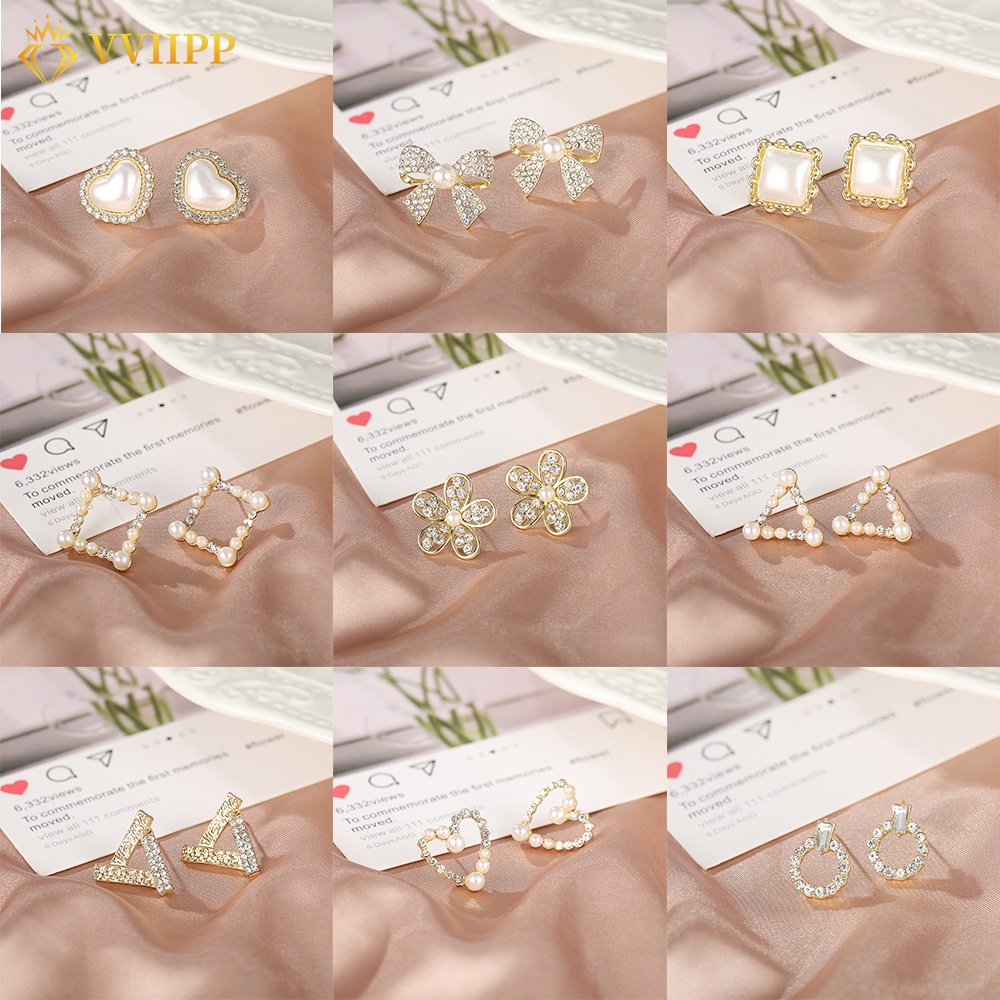 Bông tai hình hoa/trái tim ngọc trai theo phong cách hàn quốc dành cho nữ