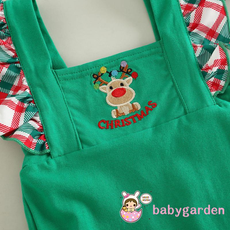 Bộ Áo Liền Quần Cổ Vuông In Họa Tiết Giáng Sinh Kèm Băng Đô Cài Tóc Xinh Xắn Cho Bé Gái 3-24 Tháng Tuổi