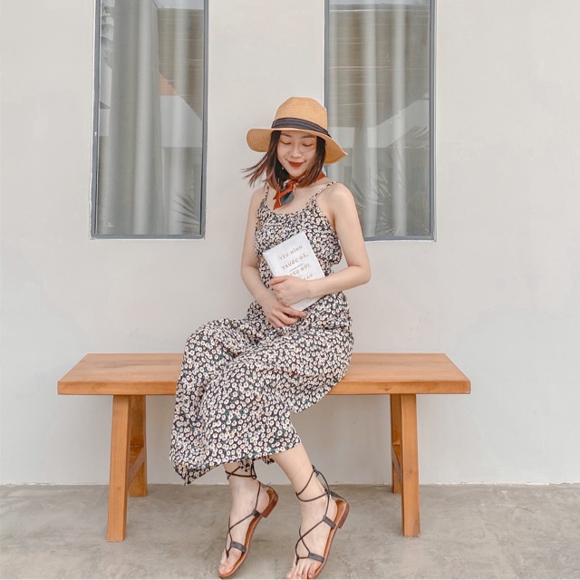 Maxi hoa nhí cúc họa mi ELILUCY may ly ngực buộc dây có thể thay đổi cực đẹp FREESIZE | BigBuy360 - bigbuy360.vn
