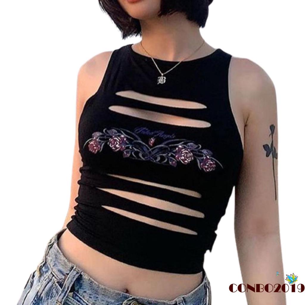 Áo Croptop Sát Nách Cổ Tròn In Họa Tiết Hoa Hồng Thời Trang Cho Nữ