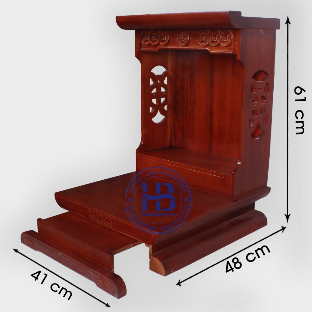 Bàn thần tài gỗ Thông Mỹ màu Hương 41cm