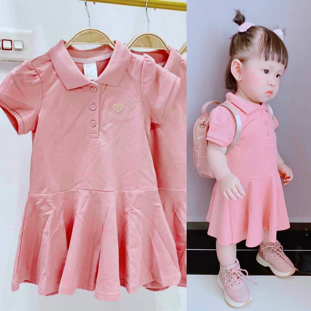 Váy polo màu hồng H&M chính hãng HM auth cho bé gái 1 tuổi đến 4 tuổi