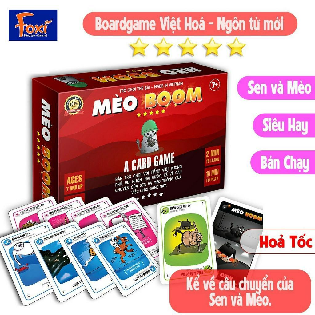 Board game-Mèo Boom-Mèo Nổ-Exploding kittens-Foxi-trò chơi gia đình-bạn bè-hấp dẫn-kịch tính
