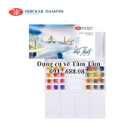[ TÂM TÂM ]-Màu nước White Nights, Watercolor WhiteNights hộp 24 màu dạng pan- [Shop tặng cọ]
