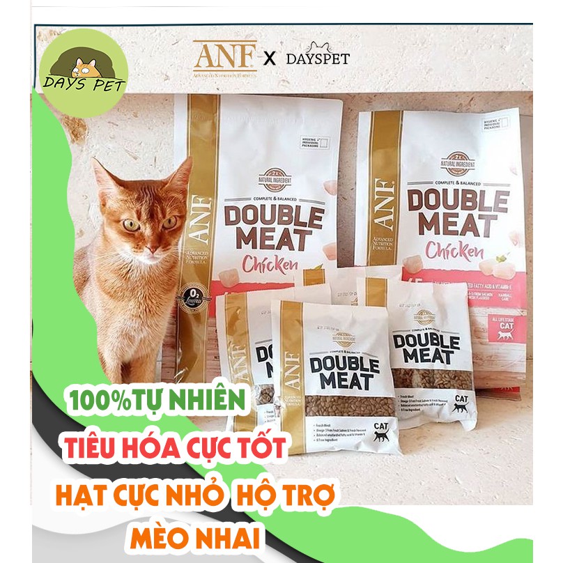 Thức ăn cho mèo ANF gấp đôi thịt hạt nhỏ, giúp tiêu hóa tốt, hoàn toàn từ tự nhiên vị gà và cá hồi Dayspet
