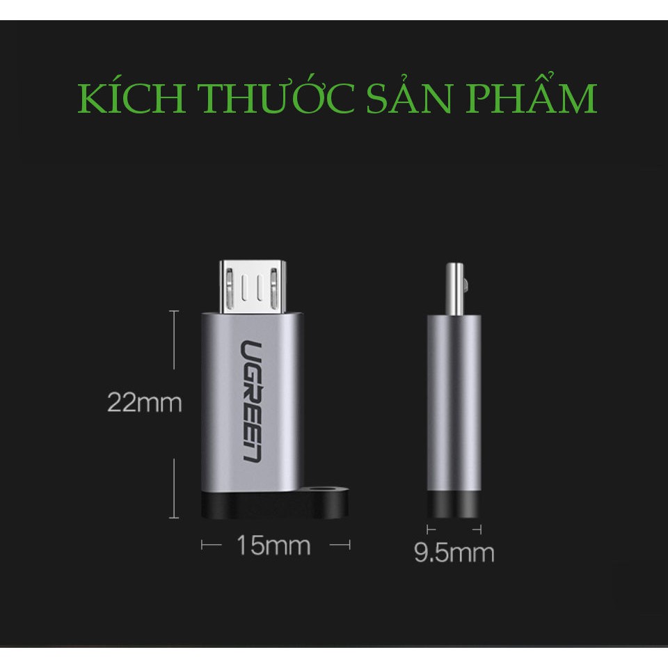 Đầu chuyển cổng Type C cái sang cổng Micro USB đực, dài 2.5cm nhỏ gọn, vỏ nhôm UGREEN US282 50590