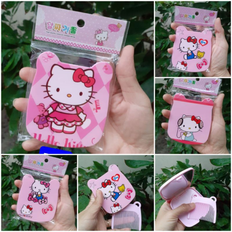 Bộ gương kèm lược kitty hồng bỏ túi