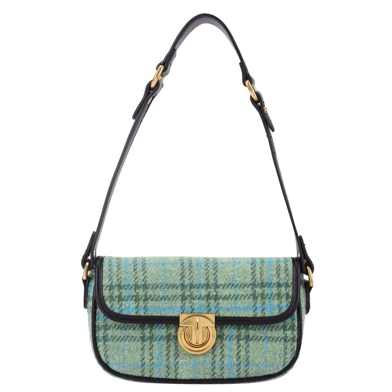 Túi đeo vai họa tiết sọc caro màu xanh lá thời trang Pháp 2021