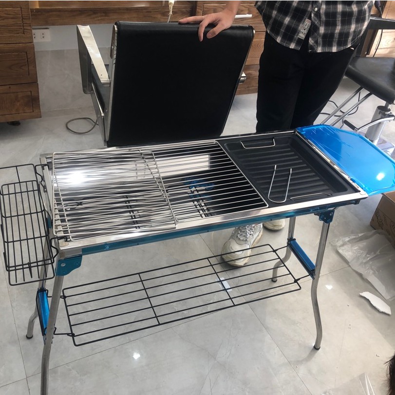 Bếp nướng ngoài trời 💎𝐅𝐑𝐄𝐄𝐒𝐇𝐈𝐏💎 BBQ dã ngoại nướng than hoa inox cao cấp có thể gấp gọn chân kèm phụ kiện