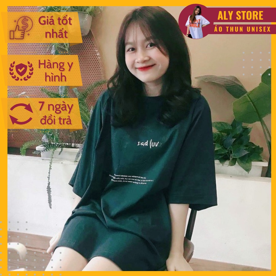 AT086 Áo thun tay lỡ unisex form rộng sad boy SAD LUV- Áo phông AlyStore vải dày, mát mẻ cho cặp đôi, nhóm
