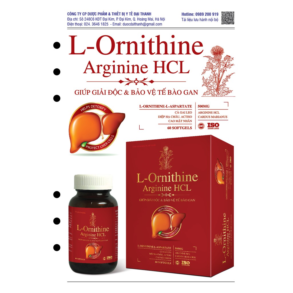 Giải Độc Gan L-ornithine Arginine HCL 60 viên