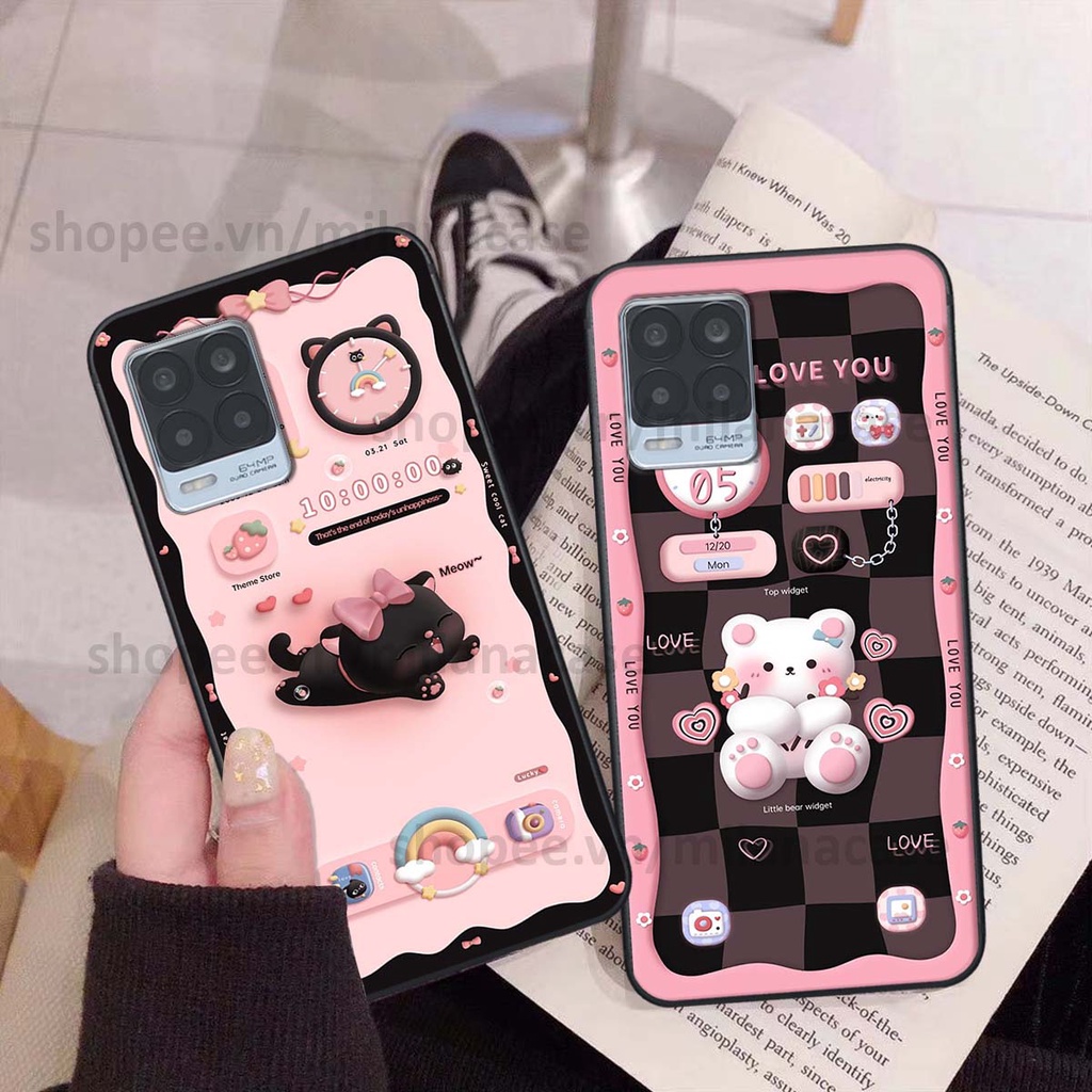 Ốp Realme 8 hình đồng hồ icon gấu mèo cute cực dễ thương ngộ nghĩnh