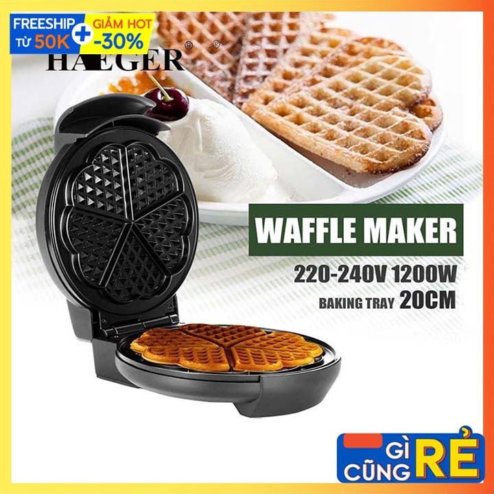 [Mã ELHADEV giảm 4% đơn 300K] Máy Làm Bánh Tàn Ong, Waffle [Nhập Khẩu Haeger ], Máy Nướng Bánh Bông Lan Gia Đình 750W