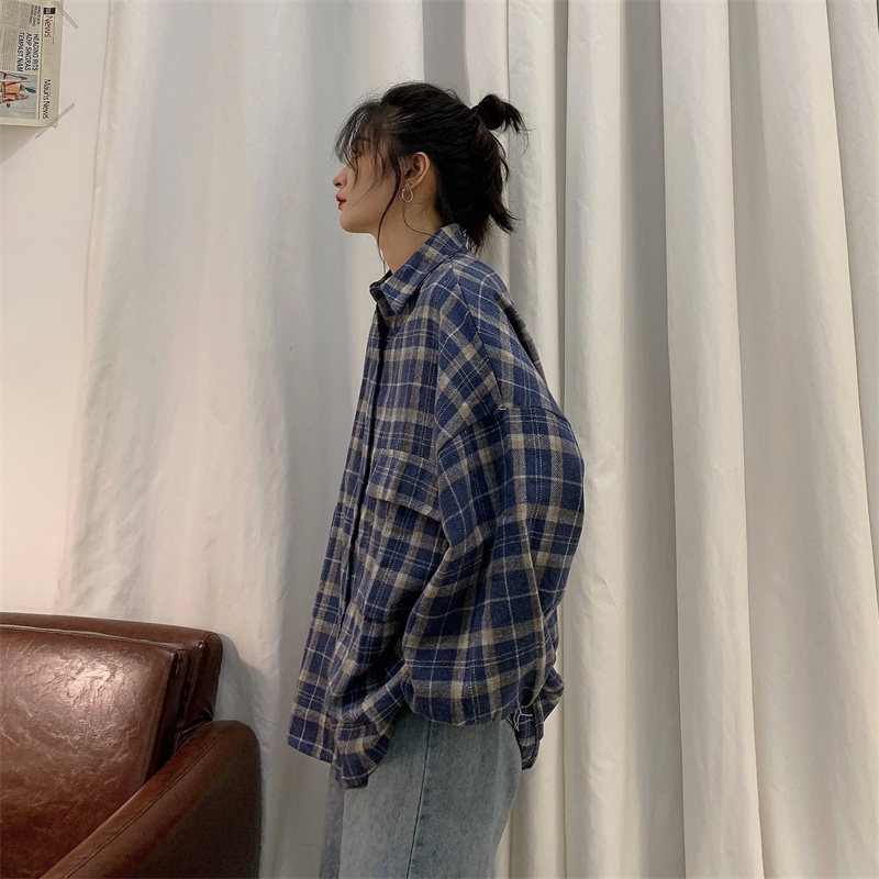 【ZHELIHANGFEI】Áo Sơ Mi Tay Dài Form Rộng Họa Tiết Sọc Theo Phong Cách Retro Dễ Phối Đồ