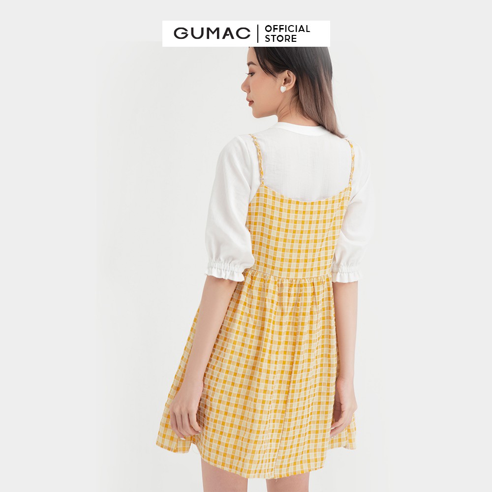 Đầm dây nữ thiết kế babydoll GUMAC màu vàng, phong cách dễ thương DB470 [không kèm áo trong] | BigBuy360 - bigbuy360.vn