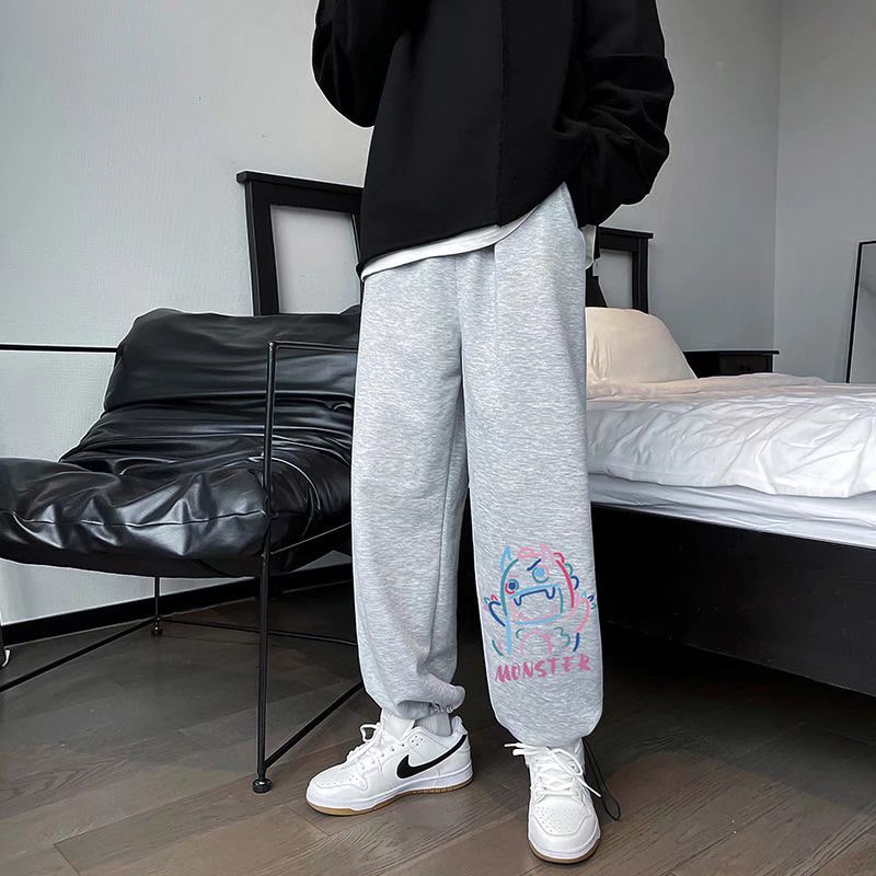 Quần dài ống rộng in họa tiết hoạt hình phong cách mùa hè thời trang cho nam size M-5XL