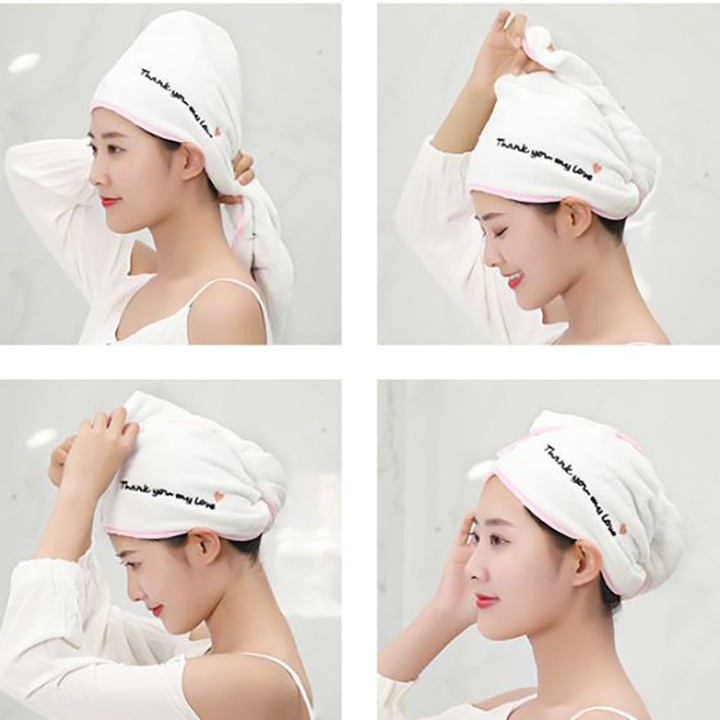 Khăn quấn tóc mũ tắm trùm đầu làm khô siêu nhanh,hiệu quả chất liệu sợi bông 100% cotton