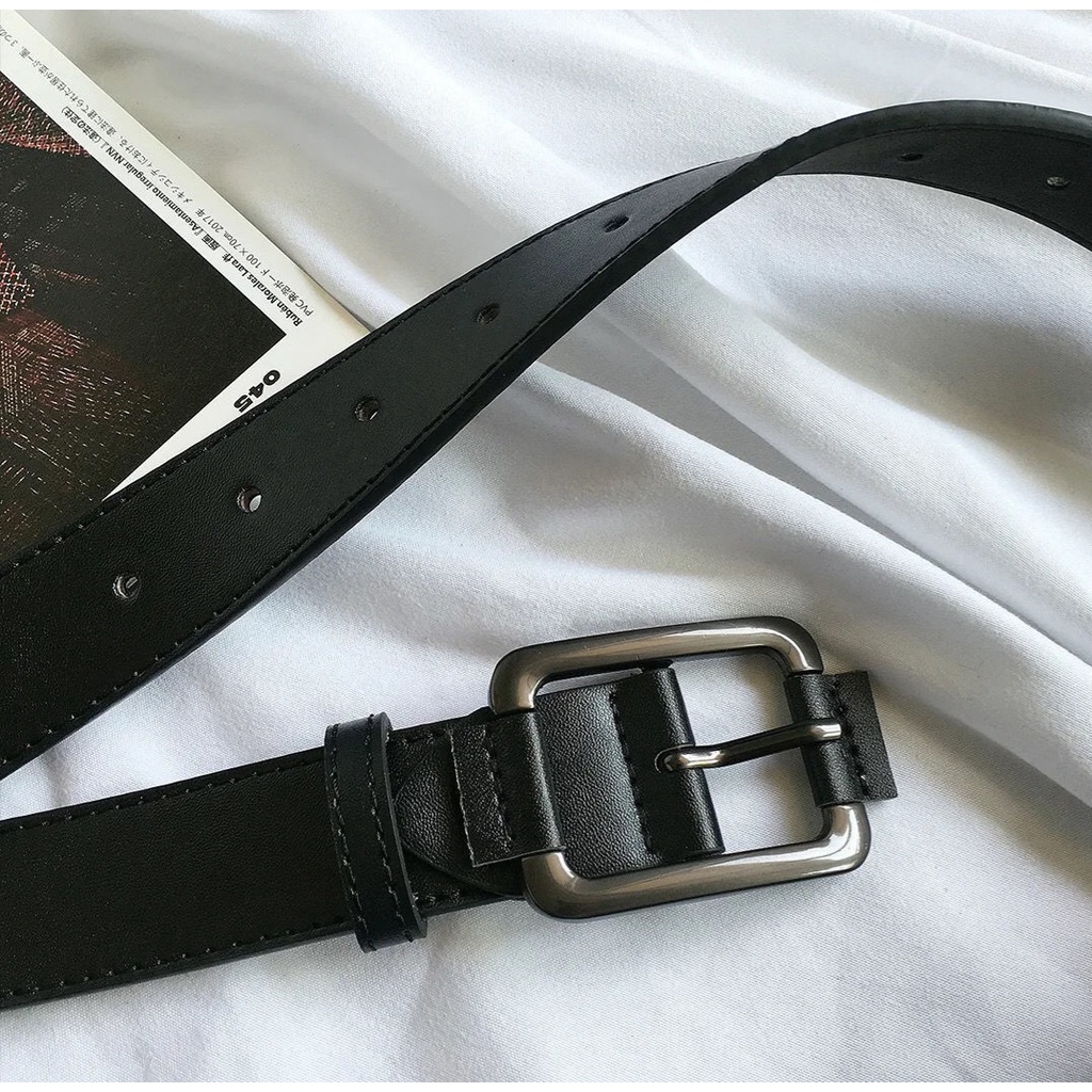 Thắt Lưng Nam Nữ DG Mặt Vuông Merin Accessories Màu Đen Xám Đẹp - Dây Lưng Unisex Mặt Kim Loại  Da PU Hàn Quốc - DG