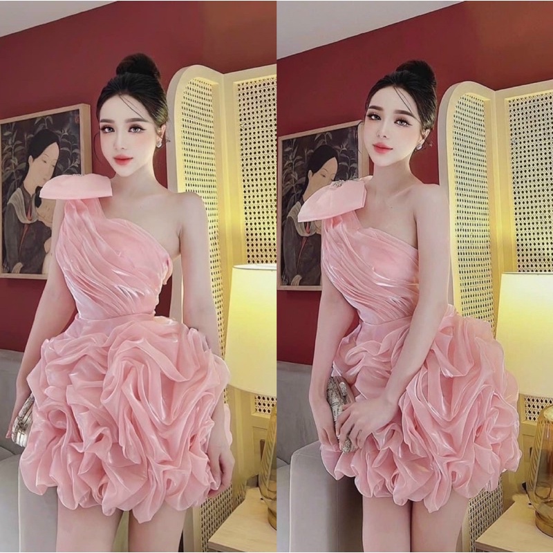 MS1301Y ĐẦM 1 VAI ORGANZA NHŨ ÁNH KIM XẾP PHỒNG full size S/M/L/XL
