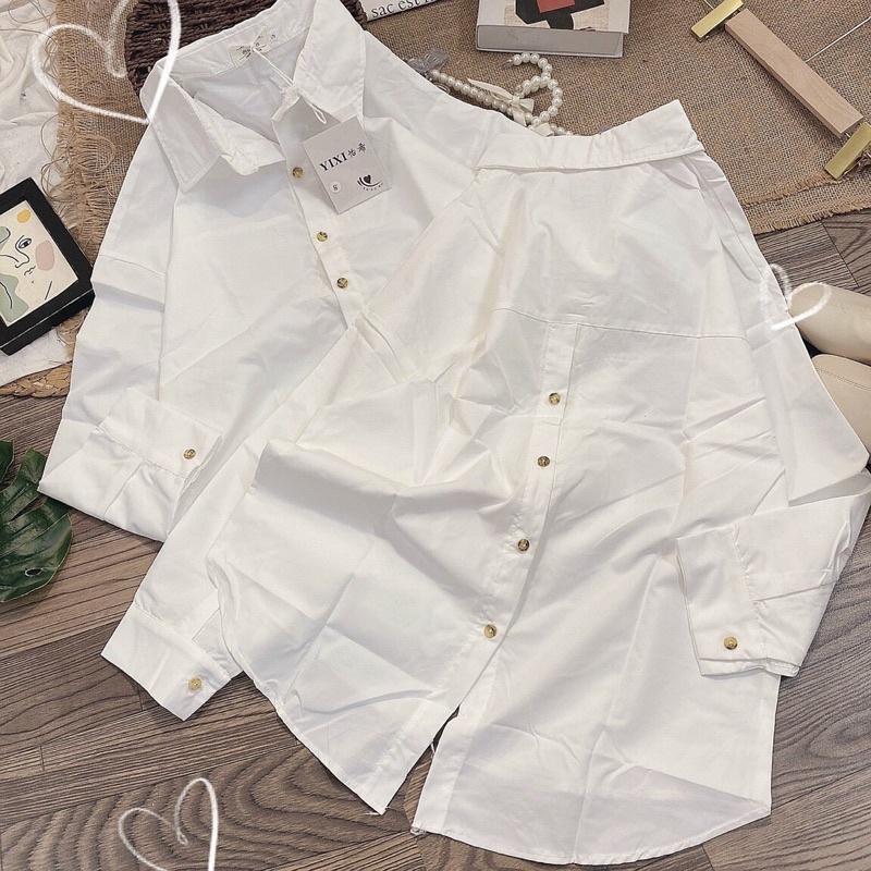 Áo sơmi trắng Oversize form rộng tay dài nút xẻ vạt sau lưng