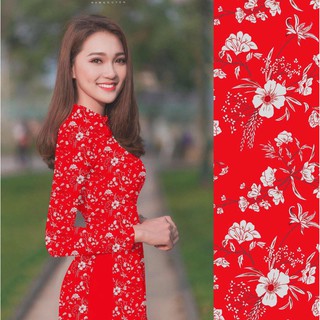 Áo Dài May Sẵn - Áo Dài Truyền Thống In 3D Hoa Nhí Màu Đỏ