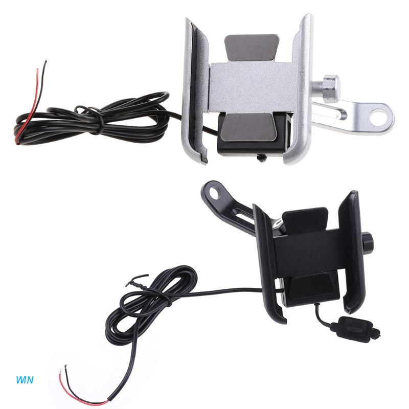 Giá Đỡ Điện Thoại Di Động Bằng Kim Loại Kèm Sạc USB Cho Xe Máy