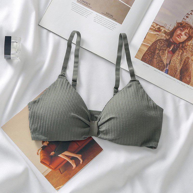 ÁO LÓT NỮ, ÁO BRA COTTON GÂN TĂM NƠ ĐỆM DÀY KHÔNG GỌNG - BRA NƠ 308