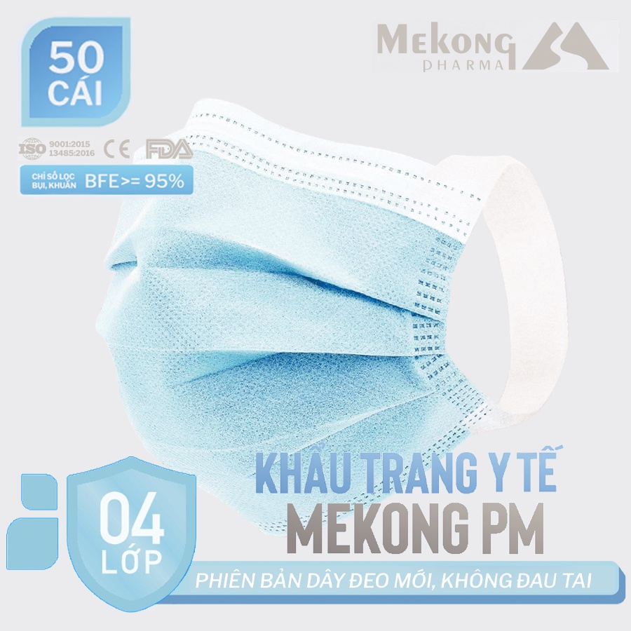 Khẩu Trang Y Tế Mekong 4 Lớp Kháng Khuẩn, Dây Đeo Mềm Không Làm Đau Tai