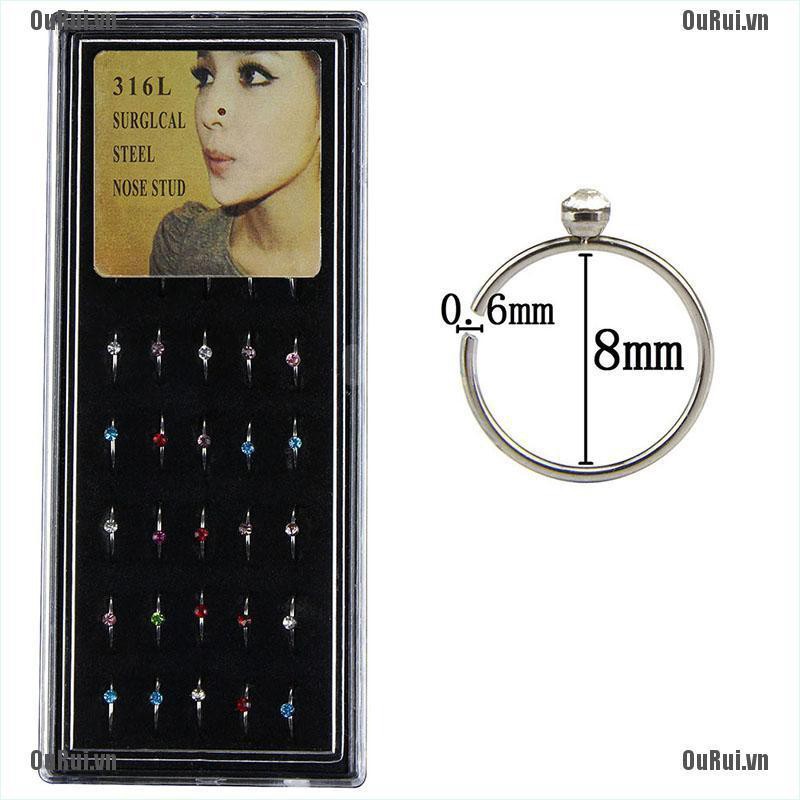 Set 40 khuyên mũi đính đá pha lê bằng thép không gỉ