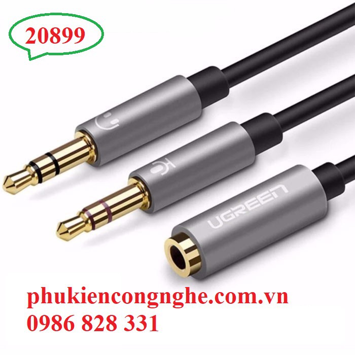 Cáp chuyển Audio 3.5mm ra 2 đầu dương 3.5mm Mic, Loa UGREEN 20899