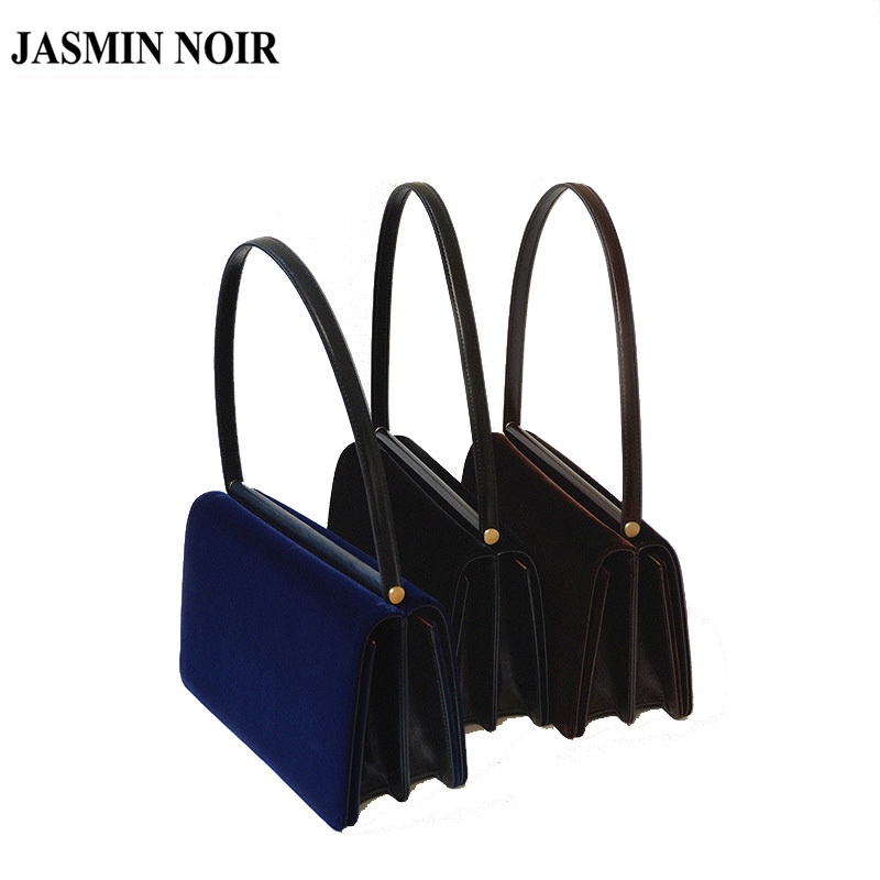 Túi xách đeo vai JASMIN NOIR dáng vuông vải nhung thiết kế đơn giản thời trang dành cho nữ