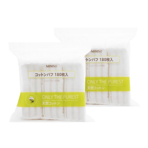 Bông Tẩy Trang Miniso Nhật Bản Set 180 Miếng Chất Bông 100% Cotton Mềm Mại, Min Màng, Thấm Hút Tốt, Làm Sach Hiệu Quả