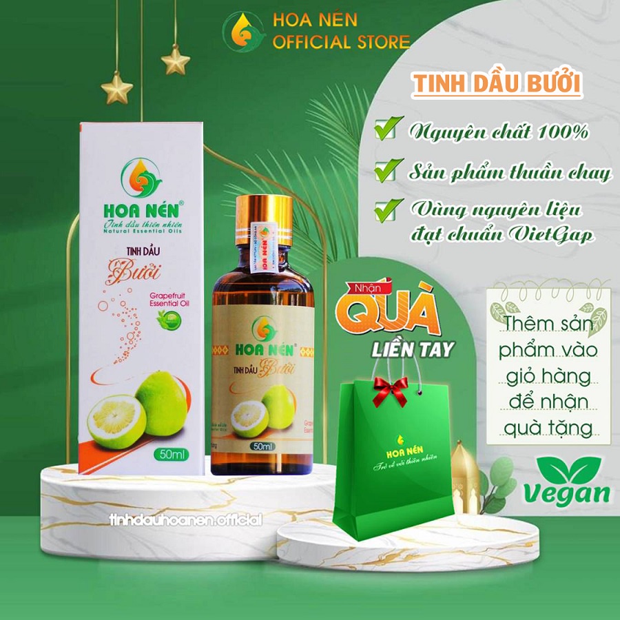 Tinh dầu bưởi nguyên chất Hoa Nén 10/30/50ml - Giúp xông phòng khử mùi, diệt khuẩn, giảm căng thẳng, mệt mõi