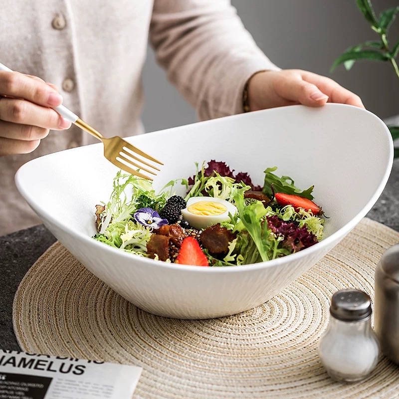 Tô sâu lòng dáng thuyền đựng salad, trái cây phong cách Nhật Bản
