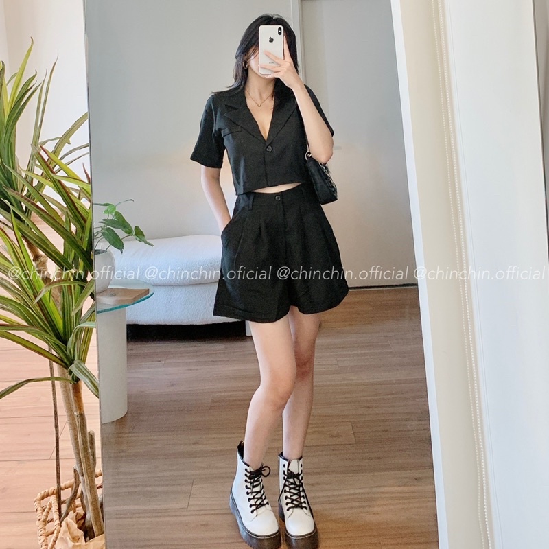 Set crop vest quần short